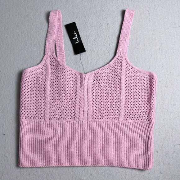 Lulus Tops - NWT L Lulus Knit Crochet Crop Tank Pink Purple Summer Soft Thin/Thick  Straps
